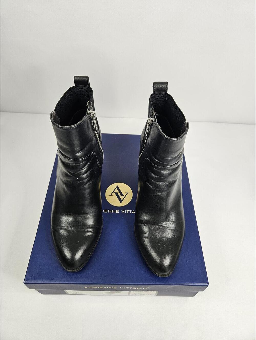 Adrienne Vittadini Black Leather Ankle Boots Size 6.5M